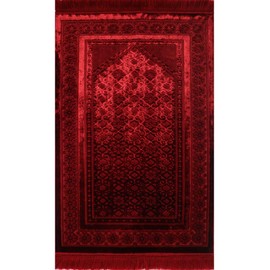 Modefa Velvet Prayer Rug - Soft Plush Turkish Janamaz Sajada Carpet for Men and Women - Plain Solid Prayer Mat Ramadan Eid Gift - with Prayer Beads - Luxury Floral Stamp (Red)