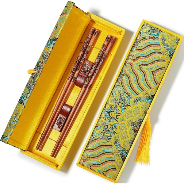 Wooden Reusable Chopsticks Gift Set – 2 Pairs with Matching