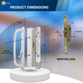 Easy Fix Hardware 10" Olympus Sliding Patio Glass Door Offset Pull White Handle Set Replacement with Mortise Lock - fits 3 ¹⁵/₁₆ inches Hole Spacing, and 1-1/4" to 2-1/4" Door Thickness