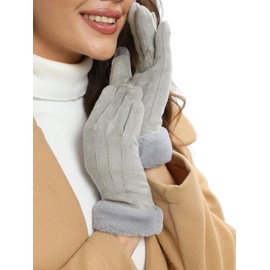 Vislivin Women Winter Warm Gloves Thermal Touchscreen Gloves Fleece Lined Windprooff Outdoor Suede Gloves Grey-M