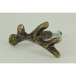 Bronze Finish Cast Iron Small Deer Antler Cabinet Handle Drawer Pull Set of 12