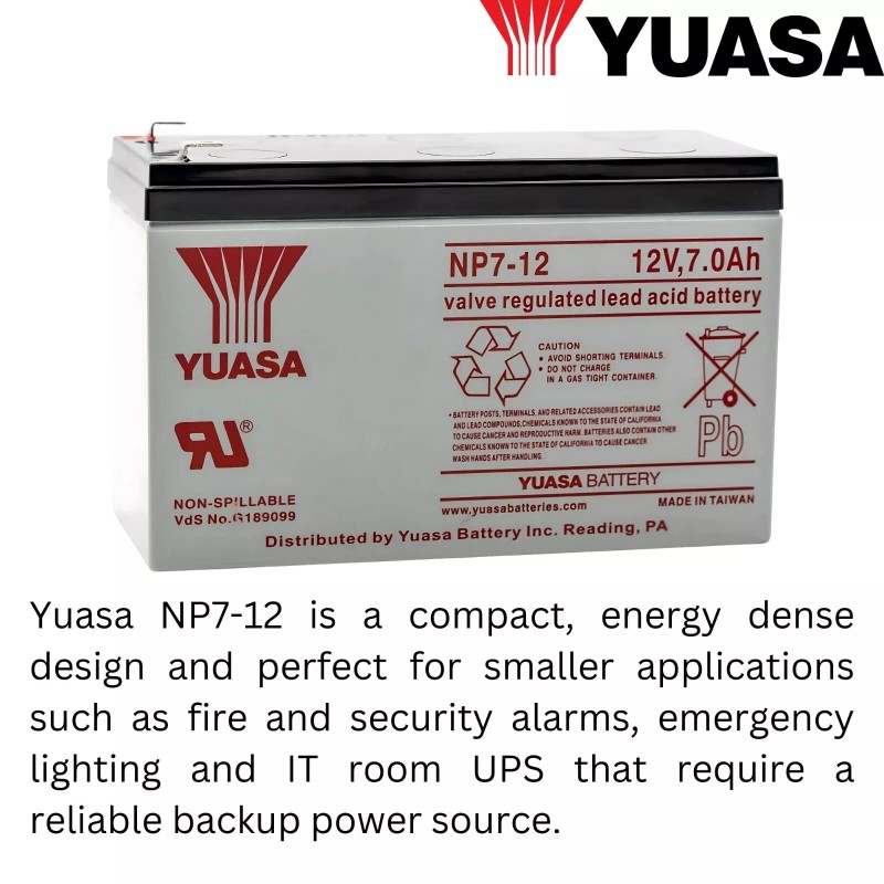 Yuasa NP7-12 12V/7Ah Sealed Lead Acid Maintenance-Free Battery for UPS,