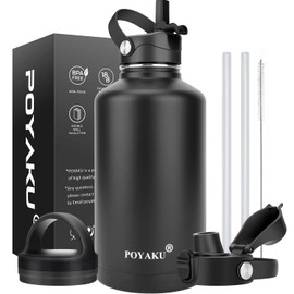 Water Bottle Insulated 32oz 40oz 64oz 128oz Straw Lid Spout Lid & 3 Lids, Leak Proof, Vacuum Insulated,Stainless Steel Water Bottle Wide Mouth for Sports, Gym or Office (128oz Indigo Crush, 128 oz)