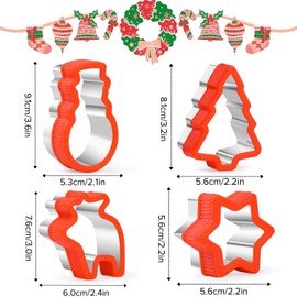 Christmas Cookie Cutters Set, Sandwich Cutters with Comfort Grip (PP), Holiday Biscuit Cutter, Large Stainless Steel cookie Cutters in Snowman, Christmas Tree, Star, and Reindeer Shapes for Baking