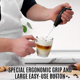 Zulay Kitchen Powerful Milk Frother Handheld - Easy-to-Grip Mini Froth - Twister-Design Mini Mixer for Powder Drinks - Coffee Frother Handheld & Mixer Electric Handheld - (Black/Silver)