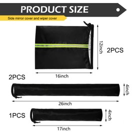 Polcatay 5 PCS Car Side Mirror and Windshield Wiper Cover, Dust and Frost Protection Cover for All Seasons, Tight-fitting Windproof Flap with Drawstring, for Most Cars Trucks (Black)