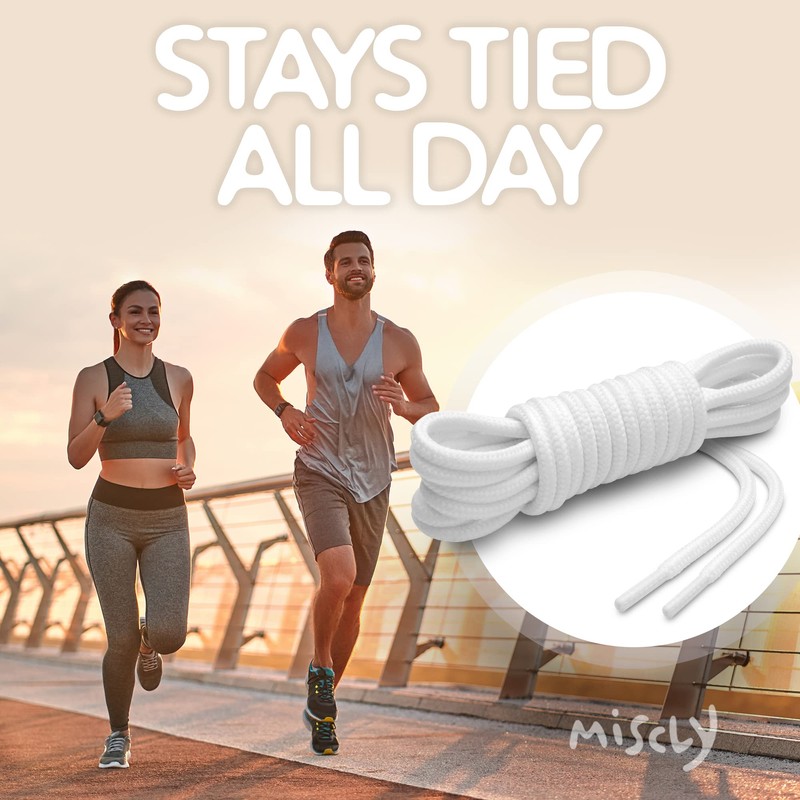 Miscly Round Shoelaces [1 Pair] 5/32″ Thick - For Shoes,