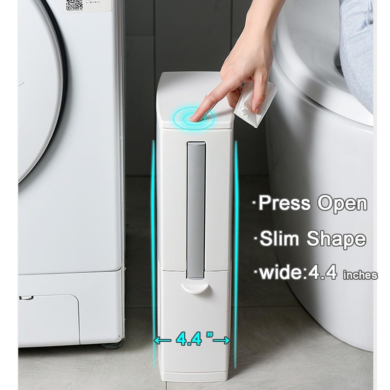 COMODID Slim Bathroom Trash Cans with Lid 4.4 Inches Wide/0.7