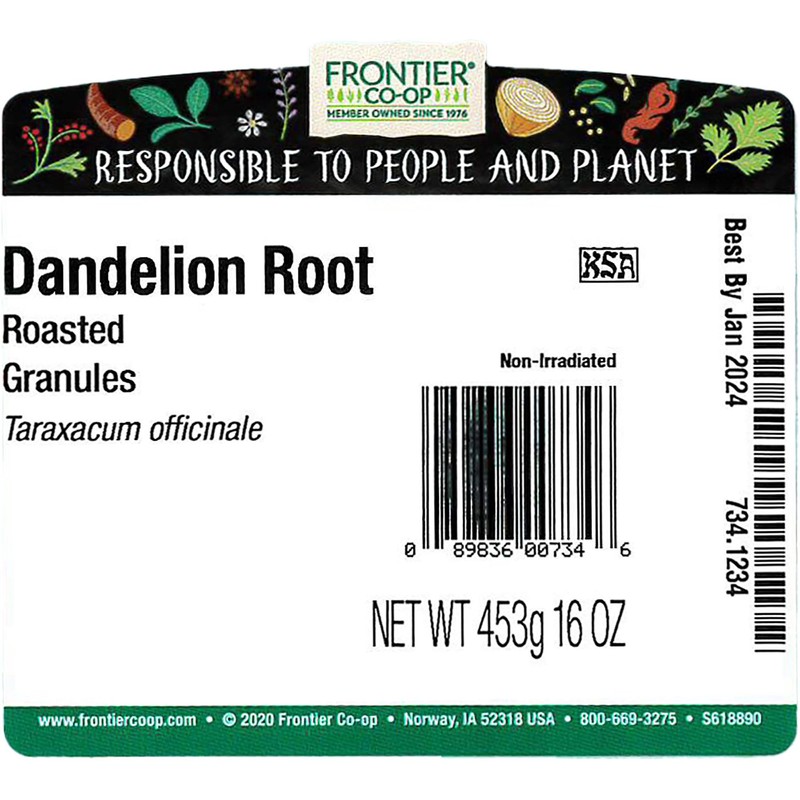 Frontier Co-op Roasted Dandelion Root Granules, 1lb Bulk Bag -