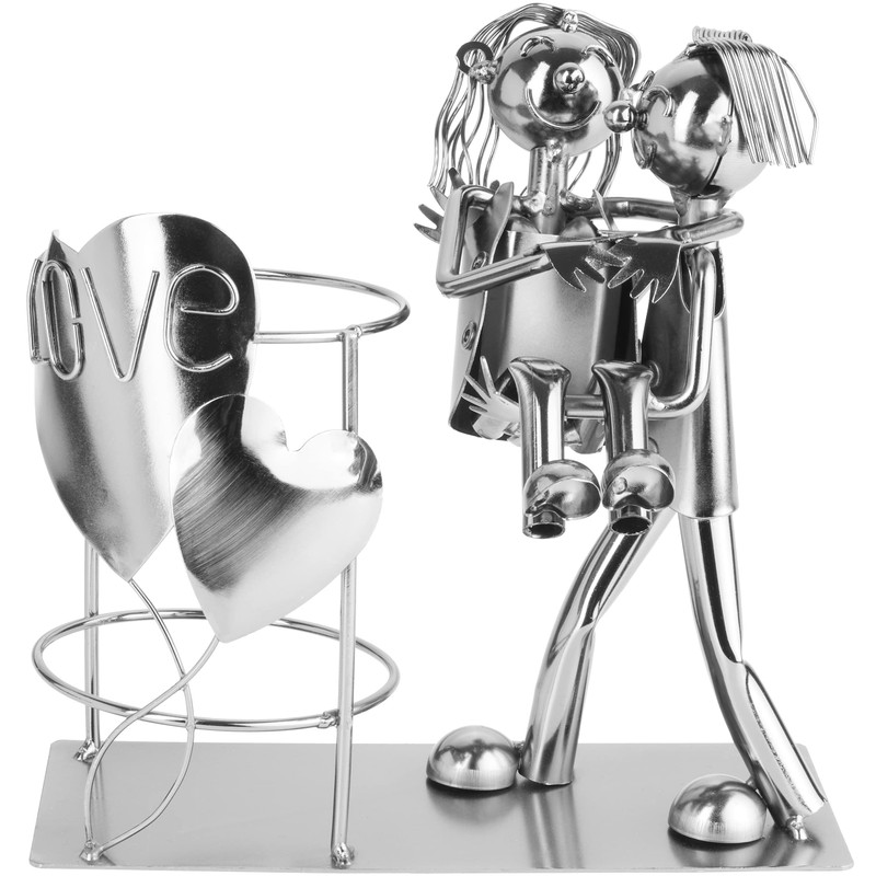 BRUBAKER Flaschenhalter Liebespaar Metall Skulptur Geschenk mit Geschenkkarte