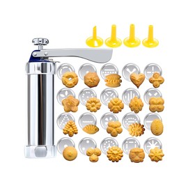 Professional Aluminum Cookie Press Set with 20 Discs & 4 Nozzles - Heavy Duty Cookie Gun for Baking, Decorating - Ideal for Home & Commercial Use