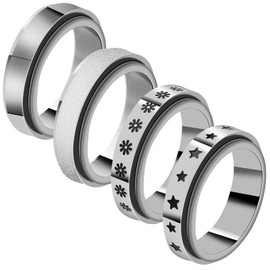 4 Pcs Stainless Steel Spinner Ring for Women, GeeRic Fidget Band Rings Anxiety Rings Set Wedding Promise for Women Men #9