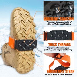 Ice Cleats Snow Traction Cleats for Walking on Snow and Ice Mid-Sole Non-Slip Crampon with Adjustable Straps 7 Tungsten Studs for Secure Grip Anti Slip Crampons for Walking Jogging Hiking