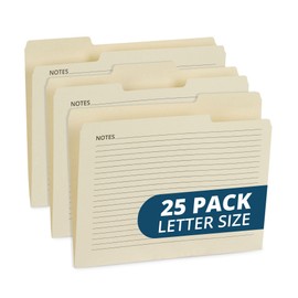 25 Blue Summit Supplies Manilla Folders, 8.5" x 11", Letter Size, 1/3 Cut Tab, with Notes, Great for Organizing and Easy File Storage, 25 Pack