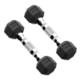 PAPABABE 12.5LB Pair Rubber Encased Exercise & Fitness Hex Dumbbell, Hand Weight For Strength Training