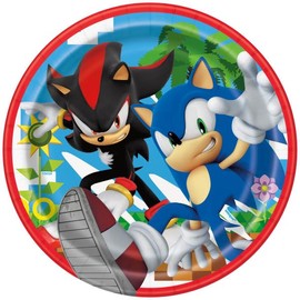 Sonic Birthday Party Supplies Bundle includes 16 Paper Plates 7", 16 Napkins, 1 Table Cover, 16 Party Paper Masks