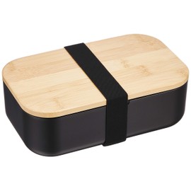 Pearl Metal D-460 Home Label Lunch Box, 33.8 fl oz (1000 ml), Bamboo Lid, Black