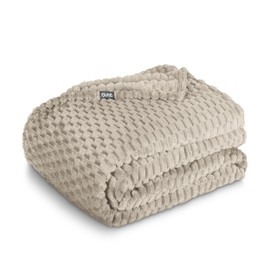Bare Home Textured Fleece Microplush Throw - Lightweight Blanket for Bed, Sofa, Couch, Camping, Travel - Ultra Soft Warm (Waffle Oyster)