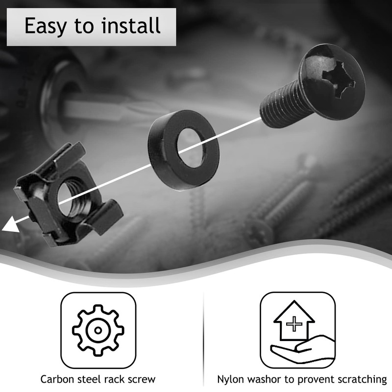Leadrise 50-Pack M6 x 16mm Computer Rack Mount Cage Screws,