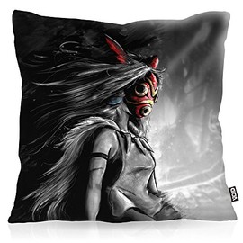 VOID Mononoke Mori Cushion Cover Outdoor Indoor Wolf Princess Anime, Cushion Size: 40 x 40 cm