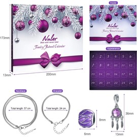 Naler 24-Piece Charms Advent Calendar Blue Jewellery Pendant Glass Beads with Chains and Bracelet for Christmas