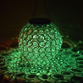 Solar Lantern Hanging Outdoor Christmas Decorative, Dual LEDs Color Changing and Cool White Crystal Globe Lamp Hanging Light Waterproof with S Hook Decor in Garden, Pathway, Front Door- Multi Color
