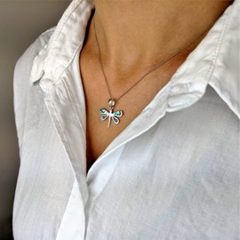 Silverly Women's .925 Sterling Silver Abalone Shell Dragonfly Pendant Chain Necklace, 46cm