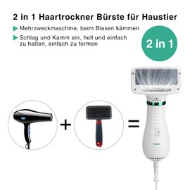Ownpets Hundefön mit Fellkamm, 2 in 1 Haustier Haartrockner Bürste, Hundetrockner, Temperatur einstellbar(2 Stufen 40 or 60℃), Tierfön Dryer für Hund, Katze oder andere Haustiere, 300W