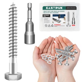 EASTPUK (20Sets) 1/4 20 Bolt, 1/4" x 2-1/2" Hex Head Lag Screws, Heavy Duty Lag Bolts with Washers, 304 Stainless Steel 18-8, 1/4 Bolt for Wood, Partial Thread