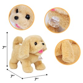 Easfan Electric Walking Brown Dog Plush Leash Puppy Toy Interactive Plush Toy with Remote Control Leash Christmas Birthday Gifts for Kids Toddlers