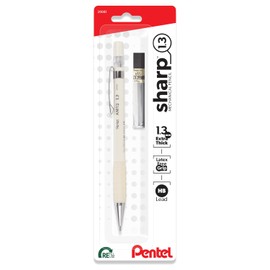 Pentel Sharp - Lápiz mecánico de 1.3 mm, (1.3 mm), línea extra gruesa, incluye cable de recarga, lápiz de escritura/oficina/toma de pruebas, barril blanco pastel (AM13LBPW)