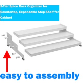 Ipotive 3-Tier Spice Rack Organizer for Countertop, Expandable Step Shelf for Cabinet,Great for Kitchen Cabinet,Pantry,Cupboard and Countertop More.(1PACK/WHITE)