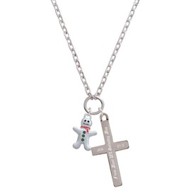 Delight Jewelry Silvertone Gingerbread Man with Red Scarf - Everlasting Love Engraved Cross Zoey Necklace, 28"