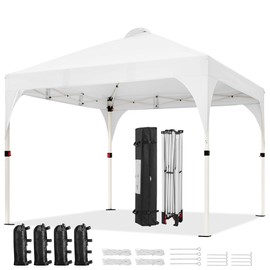 Yaheetech 10x10 Pop Up Canopy Tent with Vent, Easy Set Up Tent, Instant Sun Shelter Canopy with Wheeled Bag, 4 Sandbags, 12 Stakes & 4 Ropes, for Parties, Beach, Outdoor, Silver-Coated White