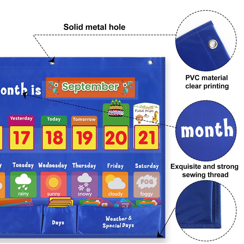 Elementary Weekly Calendar with Weather Pocket Learning Chart for Classroom