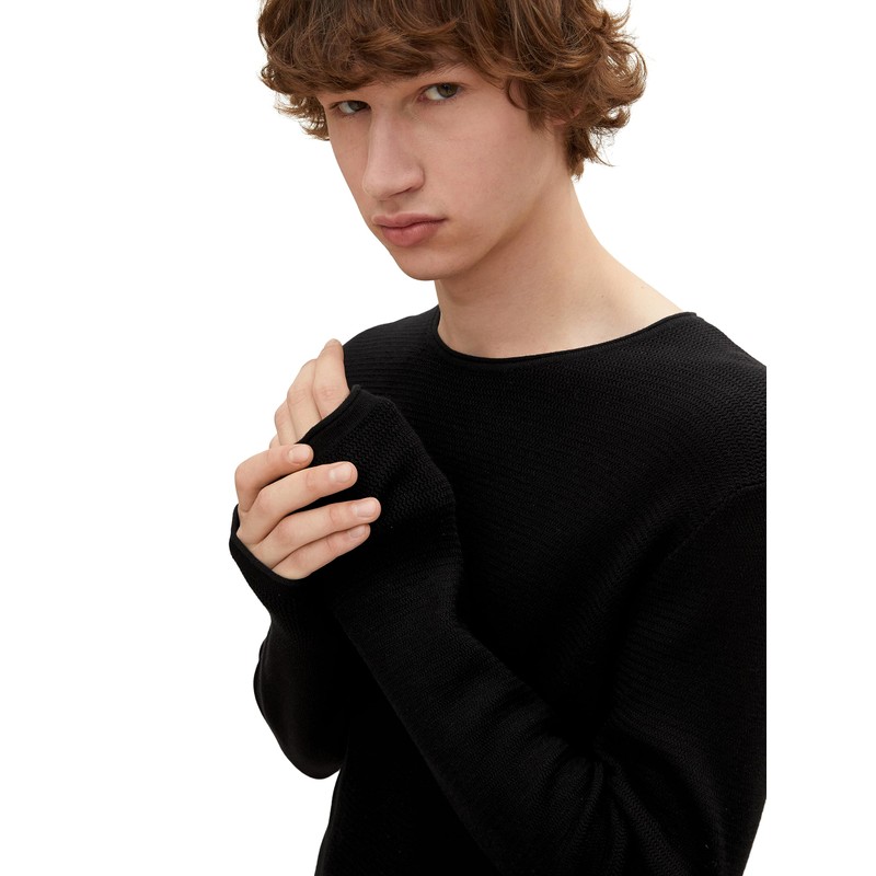 Tom Tailor Denim Men's Textured Jumper, 29999 - Black, l
