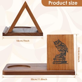 Wooden Triangle Book Stand, Small Bookshelf with Drink Holder, Owl Mini Book Rest, Wood Book Reading Rest with Slotted, Night Stand Book Holder, Gift for Book Lovers, Readers, Librarians, Writers