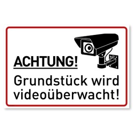 Achtung Videoüberwachung Sign (30 x 20 cm Plastic) - Warning Signs and Information Signs - Video Surveillance Signs (Neue Cam)