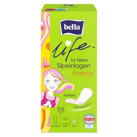 bella For Teens Energy Normal Pantiliners Dermatest: Very Good Ultra Thin Pantiliners for Teenagers in Pack of 3 (3 x 58 Pieces) Mixed Form with Fresh Fragrance