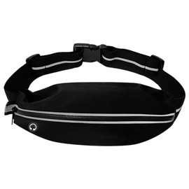 JIADEXIN Lightweight Fitness Belt Waterproof Running Belt Black Adjustable Zip Belt with Reflective Logo with Headphone Jack for Both Men and Women for Gym Workouts Running Cycling Black