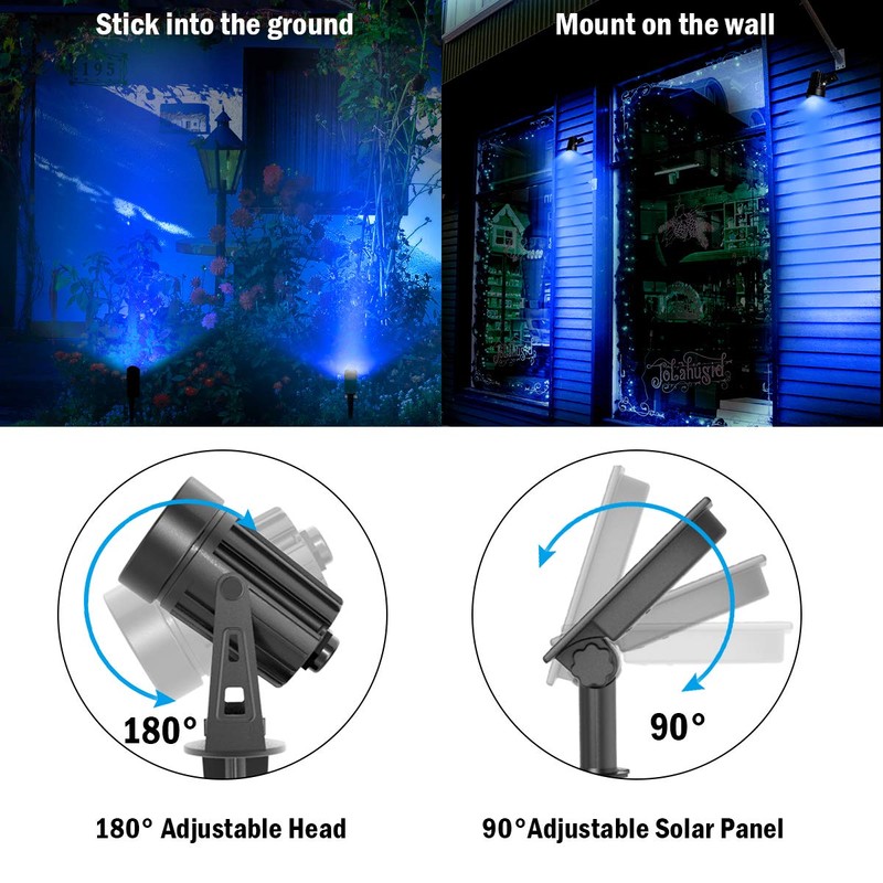T-SUNUS Solar Spot Lights Blue Light, Solar Landscape Spotlights Outdoor