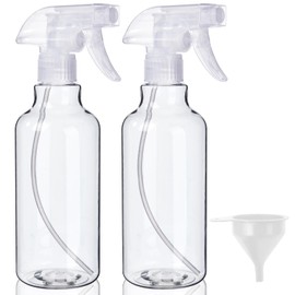 Plastic Spray Bottles (2-Pack, 16.9 Oz) Heavy Duty Spraying, Mist & Stream, Empty Water Sprayer Bottle for Cleaning Solutions, Essential Oils, Hair, Plants, BBQ, Dog Cat Behavior Correction (Clear)