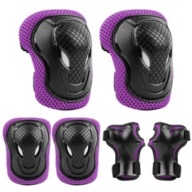 ValueTalks Kids/Youth Knee and Elbow Pads Set,Knee Pads for Kids Adjustable Protective Gear Set for Roller Skates Skateboard Scooter Inline Skating Cycling Bike Riding (Purple, S)