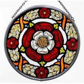 Decorative Hand Painted Stained Glass Window Sun Catcher/Roundel in a Tudor Rose Design.
