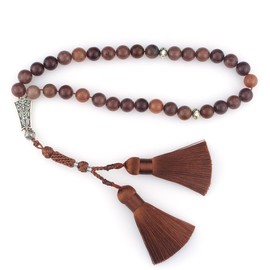 beirunde Tasbih Tesbih Islamic 33 Prayer Beads, Muslim Islam Subha Sebha Worry Beads, Misbaha Masbaha Tasbeeh Sibha Beads, Allah Mohammed Ramadan Rosary, 10mm Dark Orange Stone Beads with Tassel, 33