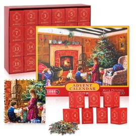 Advent Calendar 2024 Christmas Jigsaw Puzzles for Kids and Adults, 1008 Pieces Puzzle 24 Days Christmas Countdown Calendar, Fun Family Game Christmas Gifts Christmas Home Decor (Family)