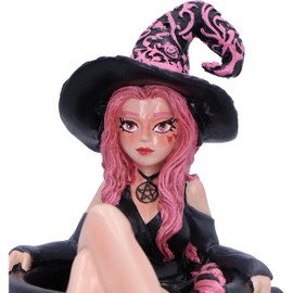 Nemesis Now Baie Rose Sugar and Spice Figurine 14.4cm, Resin, Black/Pink, Pinked Hair Witch Ornament, Long Pink-Haired Witch Cauldron Figurine, Cast in the Finest Resin, Expertly Hand-Painted