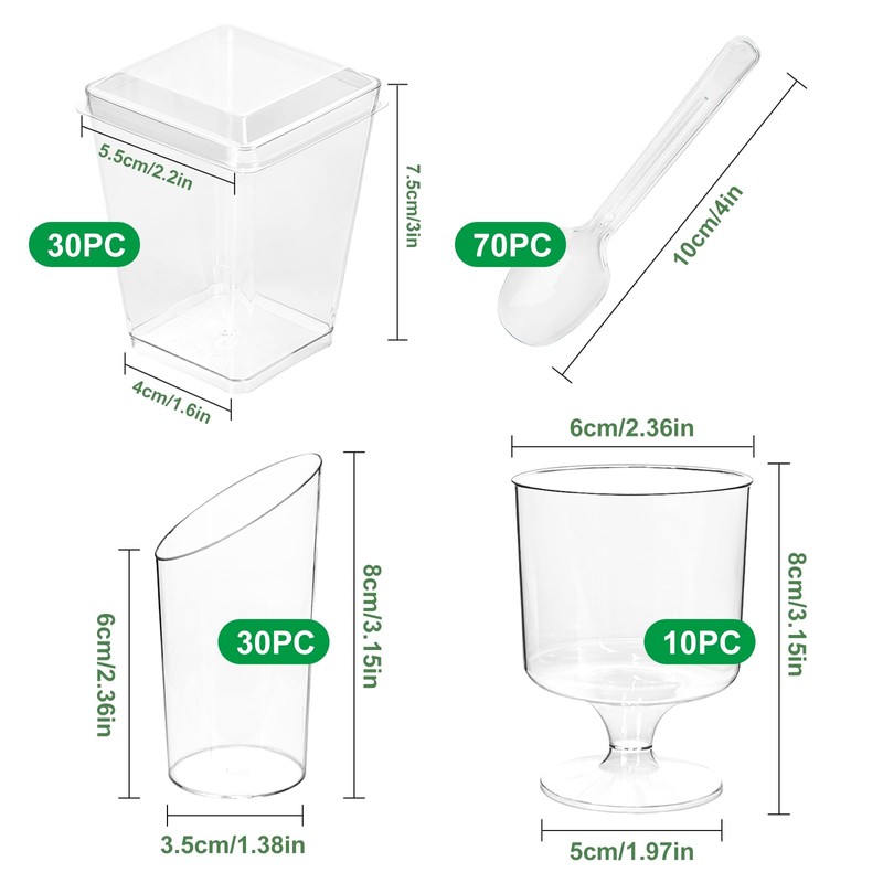 170Pcs Plastic Dessert Cups with Lids and Spoons,Shooters Cups for