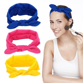 3 Pieces of Rabbit Ear Headbands, Women's Accessories, Cute Headbands, Fabric Headbands, Suitable for Birthdays, Friend Gatherings, Parties, Daily Wear (Rose Red, Royal Blue, Yellow) (20 * 8cm)
