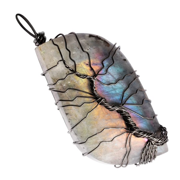 SUNYIK Natural Labradorite Stone Pendant Necklace for Men Women, Irregular